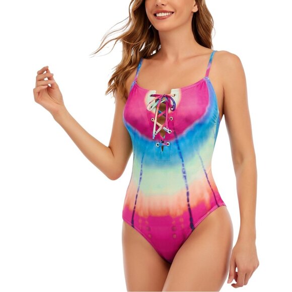 NWT Lucky Brand womens Letting Go Lace-up One-piece Swimsuit - Large - Picture 1 of 7